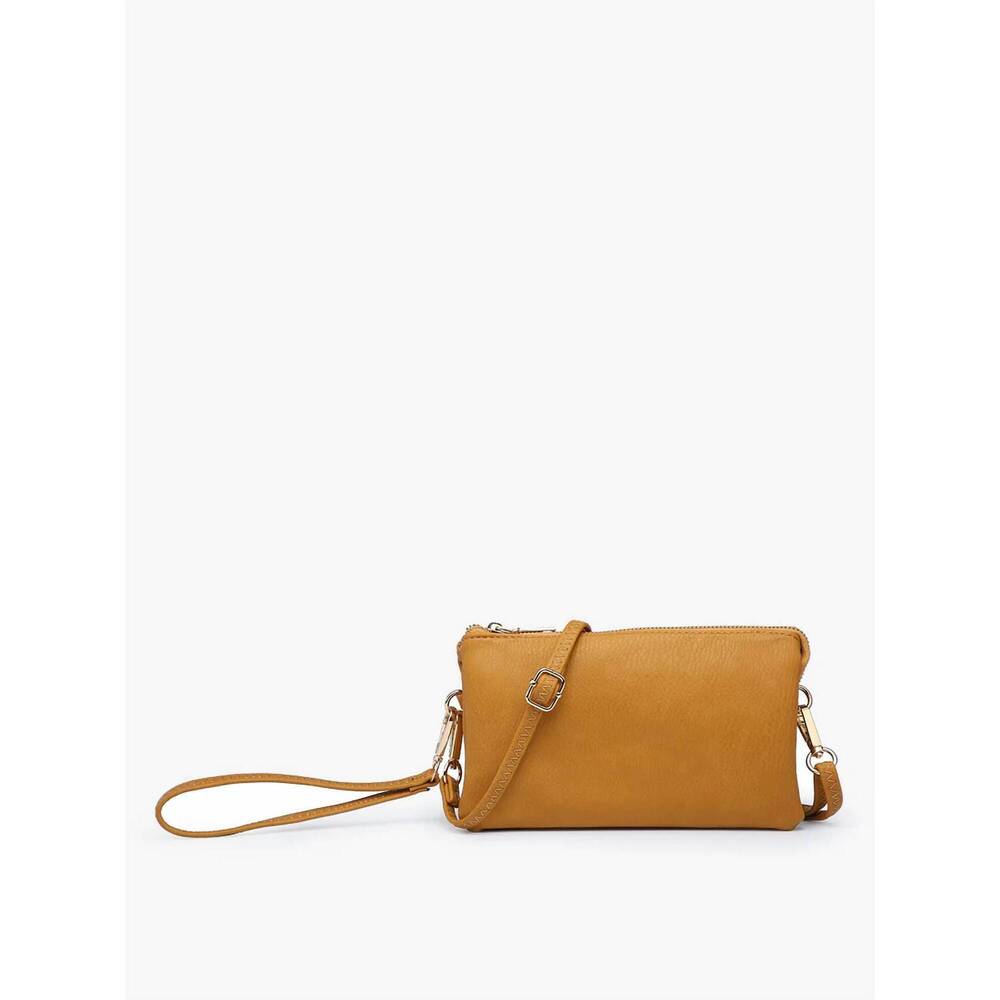 NEW JEN & CO. women's riley crossbody purse with guitar strap in mustard